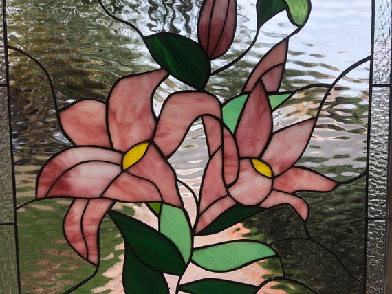 Gorgeous Pink Stargazer Lily Flower Stained Glass Window Panel Etsy De