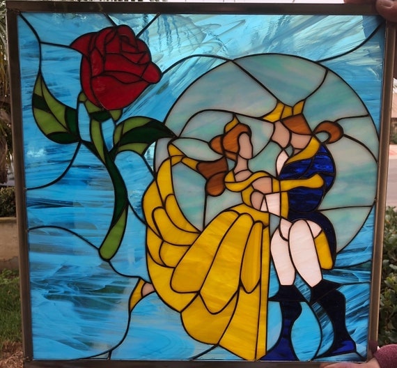 Mystical Beauty and the Beast Stained Glass Window Panel With Red Rose  Beauty & Beast Stain Glass Art Decor Customizable Item249 -  Canada