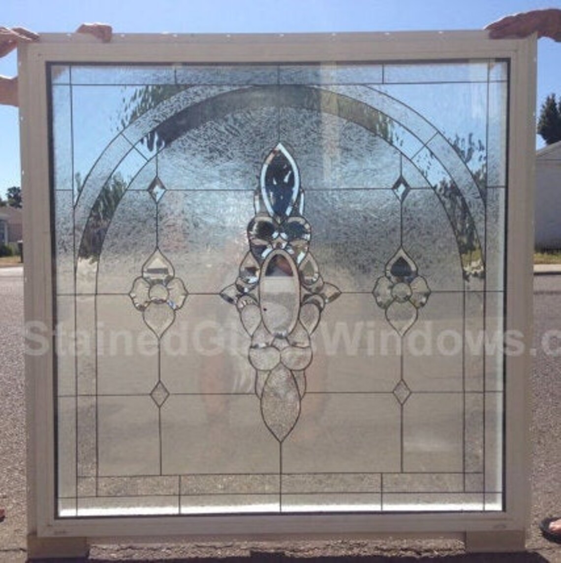 Large Beveled Stained Glass Window Panel Barkley Vinyl Frame Etsy