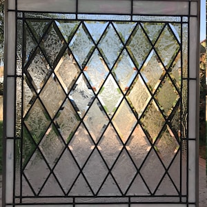 Glue Chip Beveled Diamonds Window Panel -  Glue Chip Beveled Diamonds Stain Glass -  Beveled Diamonds Design - Customizable Item #514