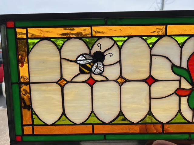 Custom Victorian Flower Stained Glass | Bumble Bee Transom Window ...