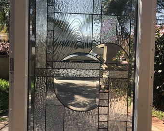 Stained Glass Beveled Window Frame - Palos Verdes Clear Textured Glass Panel, Vinyl Framed and Insulated, 18 x 28" -Customizable Item #74596