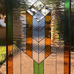 Prairie Mission Craftsman Stained Beveled Leaded Glass Window Panel - Window Hanging - Suncatcher - Customizable Item# 83