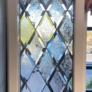 Tudor Style  All  Beveled Privacy Glue Chip Diamond Glass Window - Vinyl Framed Insulated, Geometric Design - Customizable Item