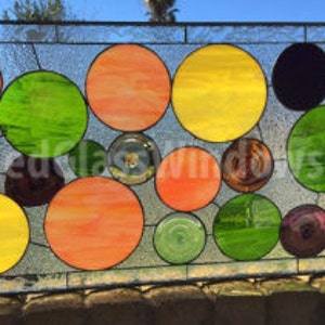 Rondel and Circles Stained Glass Window Panel, Hangings, Transom Colorful Circle Shapes Stained Glass Art Decor Customizable Item103 image 1