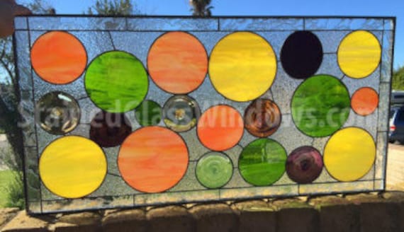 Rondel and Circles Stained Glass Window Panel, Hangings, Transom