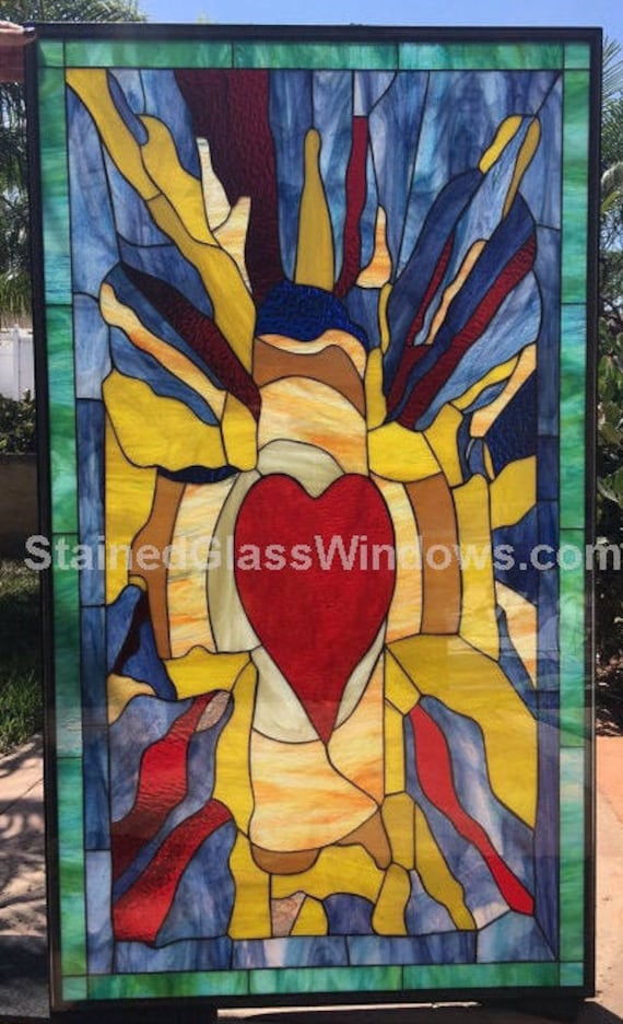 Love & Faith Leaded Stained Glass Window Panel - Church Stained