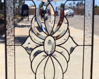 Stunning Clear Beveled Stained Glass Window, Panel - Floral Design Pattern - Geometric Abstract Modern Glass Art - Customizable Item#402