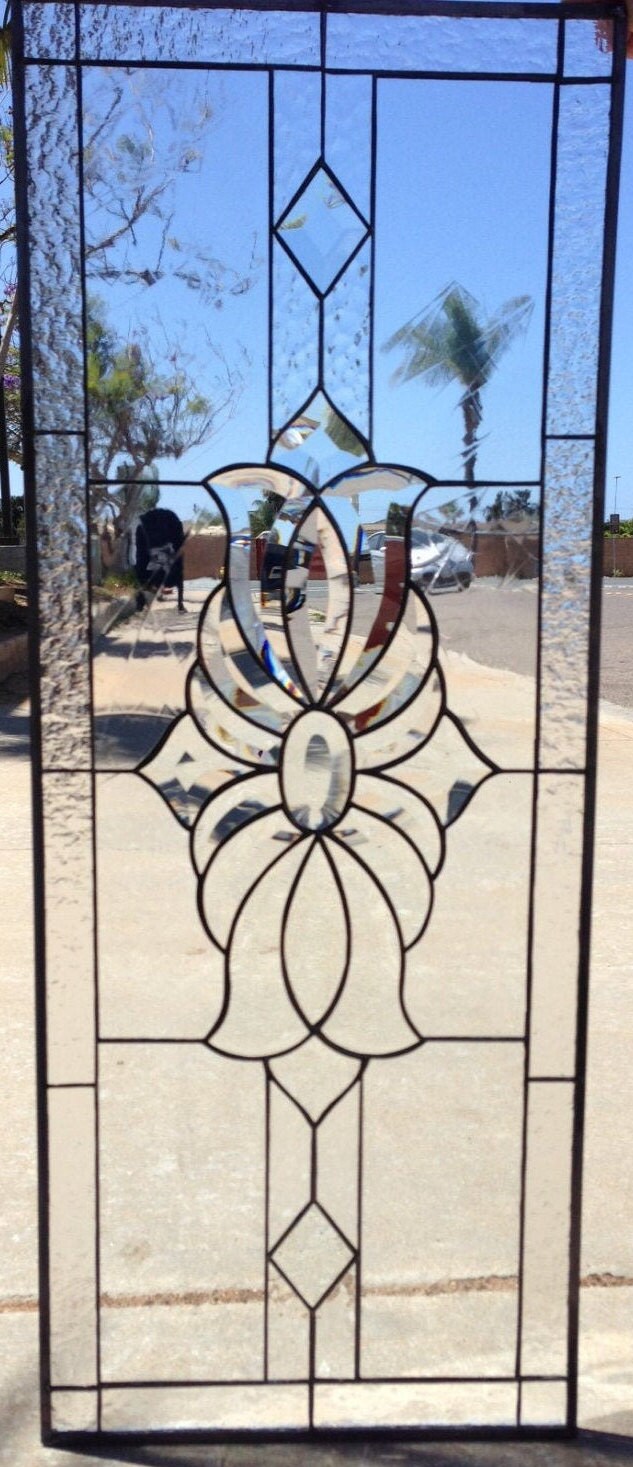 Handcrafted Stained Glass Window Panel - 10 X 36 Clear Beveled Glass For Home Decor