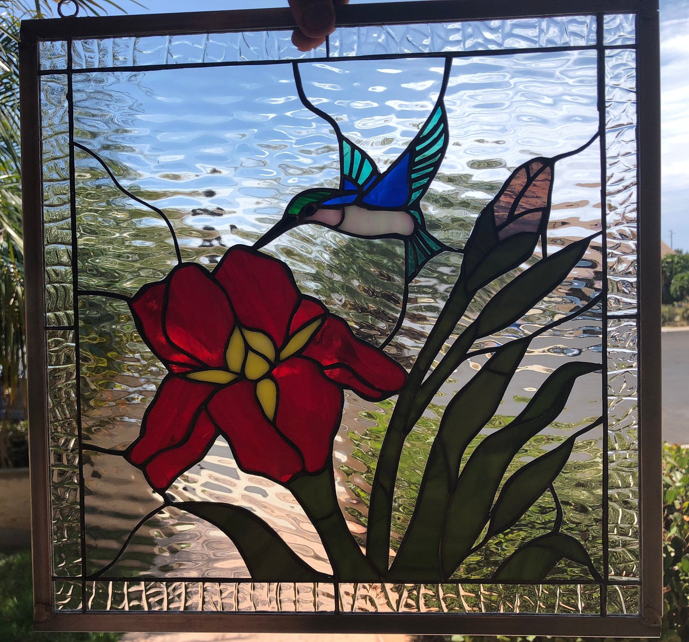 Gorgeous Iris Hummingbird Leaded Stained Glass Window Panel Etsy