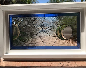 Vinyl Framed Tempered Glass Insulated Stained Glass & Beveled Window - Clear, Sun, Moon, Star - Customizable Item #13135