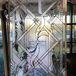 Clear Abstract  Beveled Ribbon Stained Glass Panel, Window, Hangings - , Home Decor, , Beveled - Custom Made Item#455