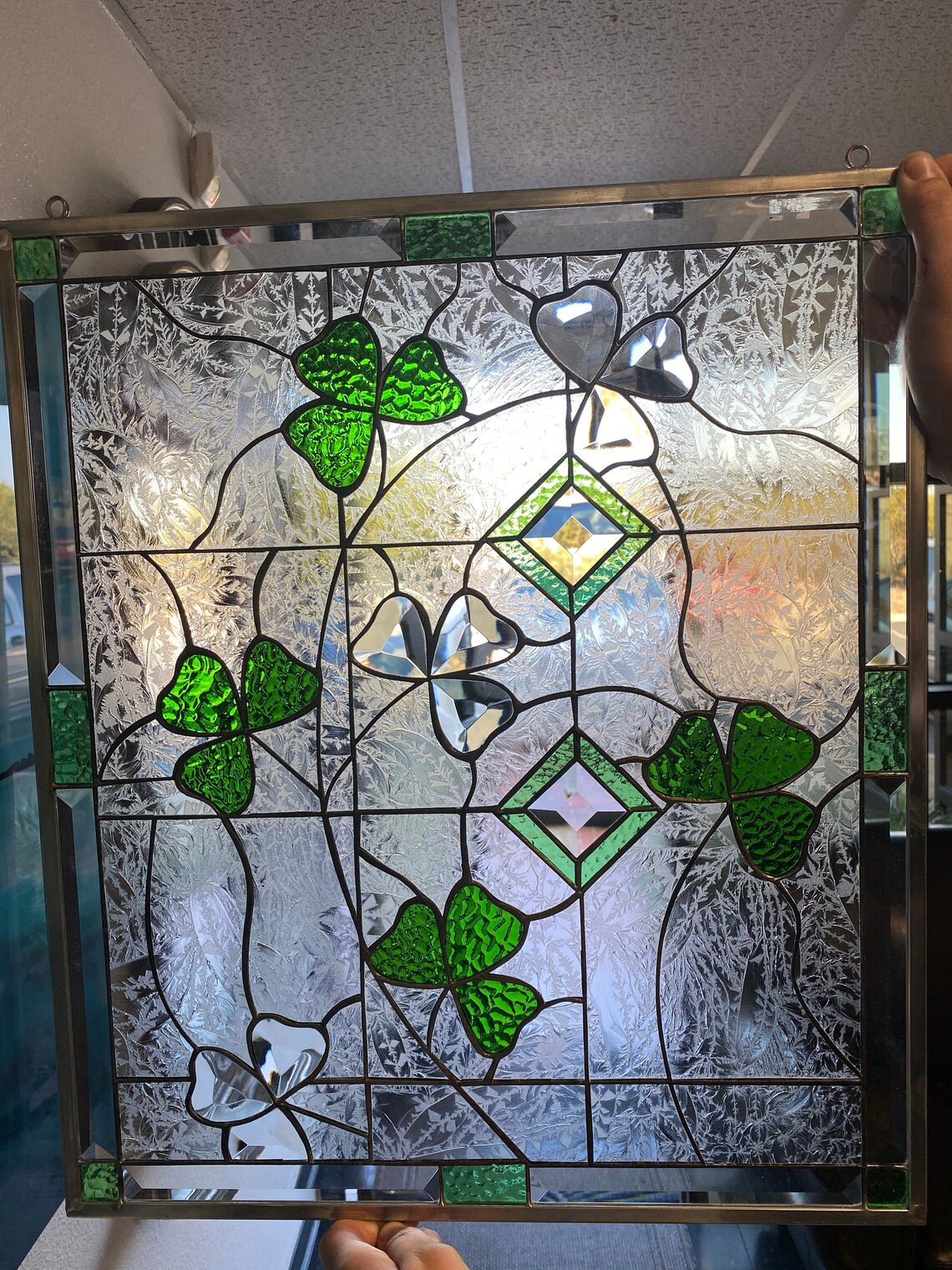 Irish Shamrock Stained & Beveled Glass Window Panel Hangings Etsy