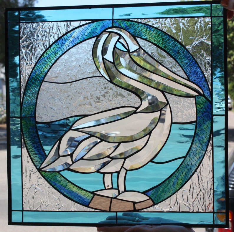 Pelican Beveled Glass Leaded Stained Glass Window Panel Etsy