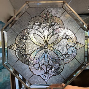 Beautiful Octagon Beveled   Stained Glass Window Panel  (We do custom work)  Item #12597