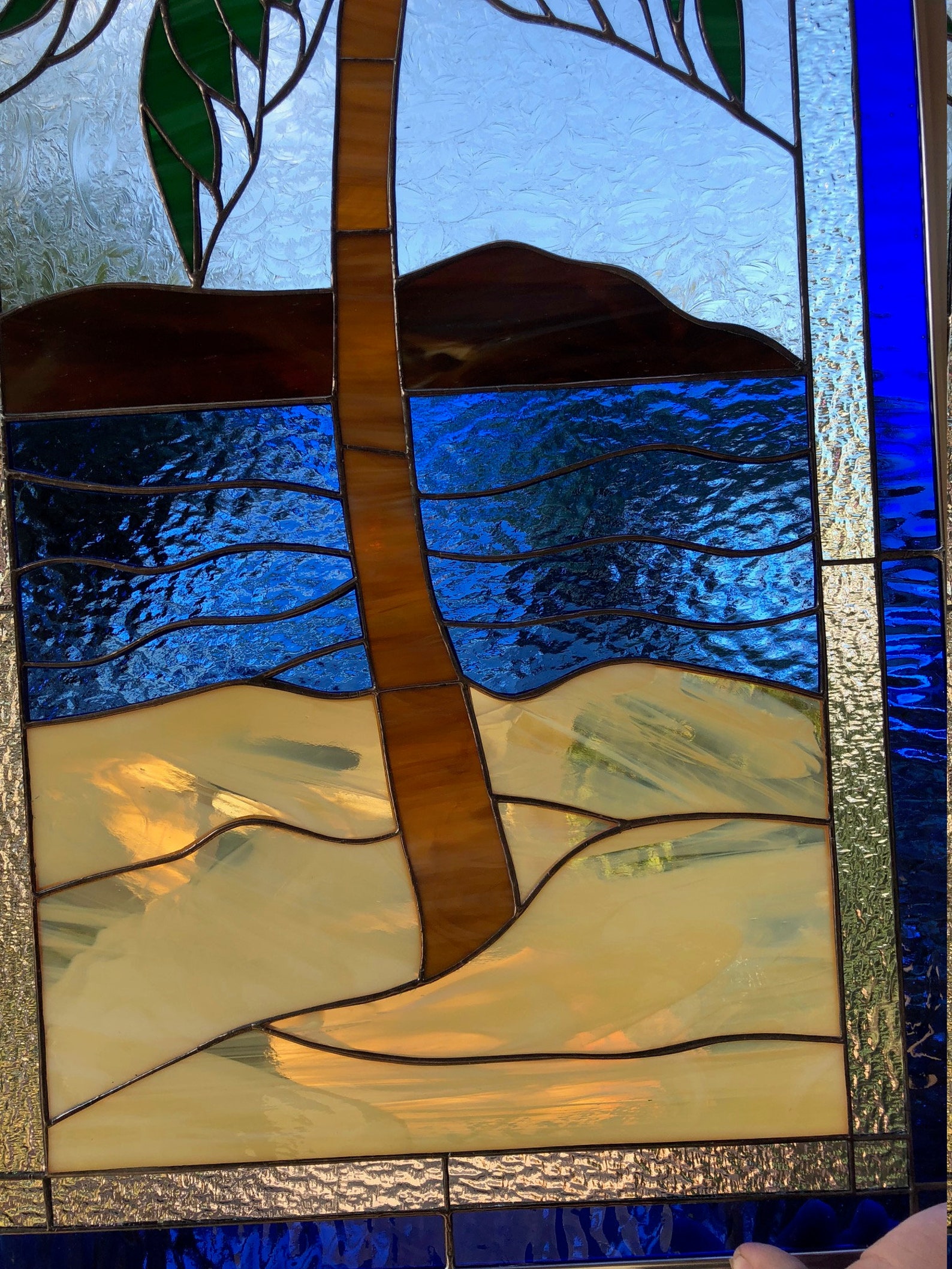 Palm Tree Stained Glass Window Panel Hangings Coastal Beach Etsy