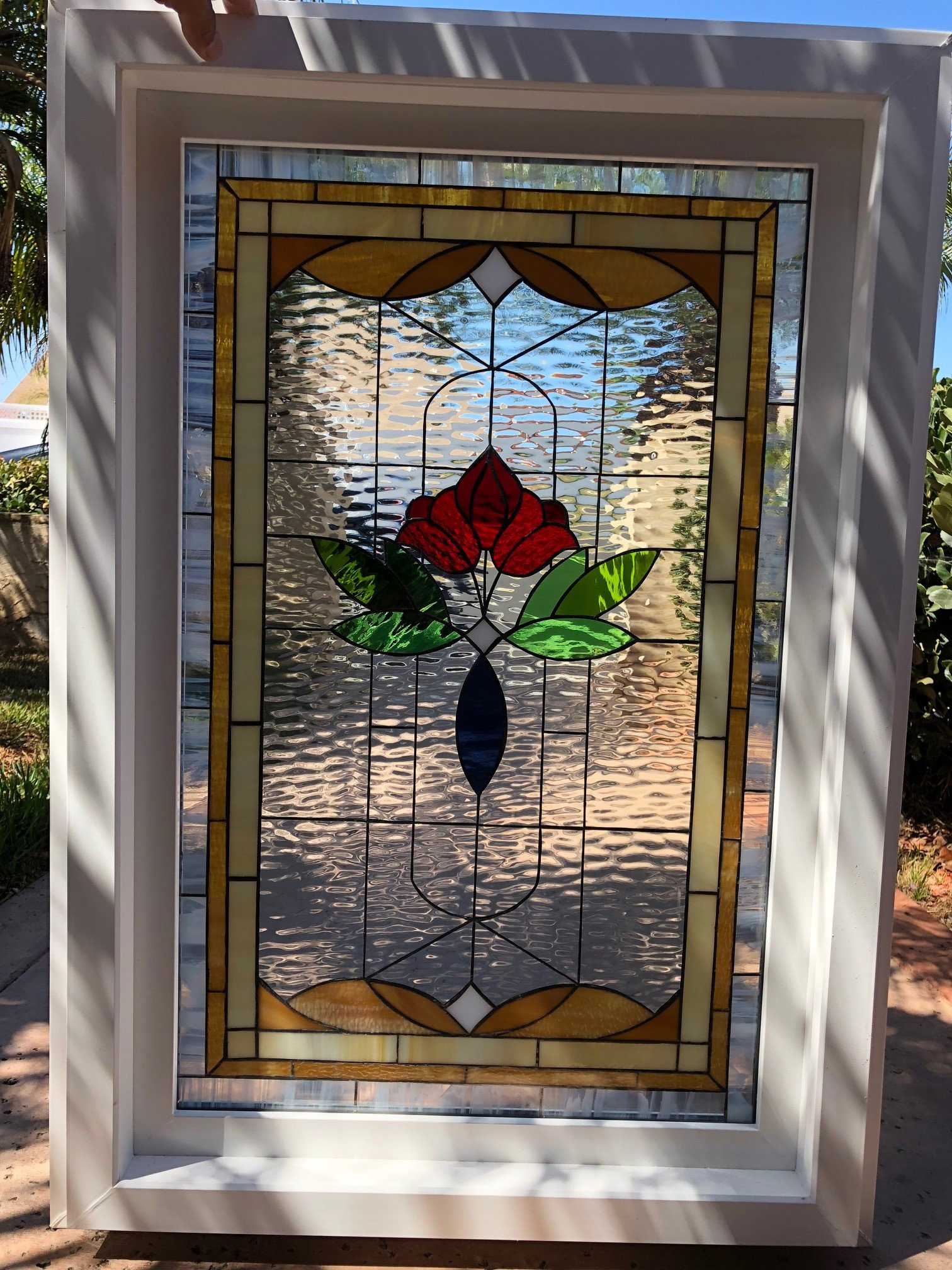Victorian Rose Stained Glass Window - Insulated and Pre-installed