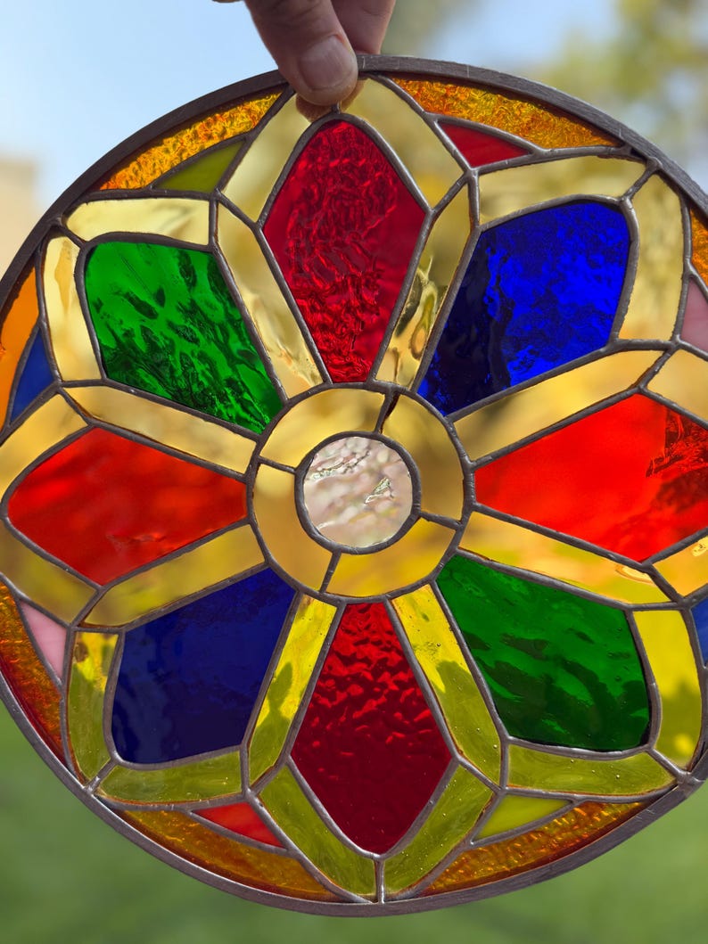 Cathedral Rose Suncatcher Stained Leaded Glass Window - Thumbnail 3