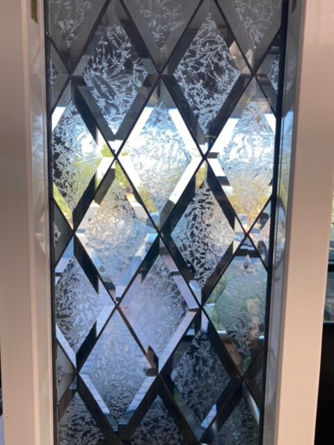 Tudor Style All Beveled Privacy Glue Chip Diamond Glass