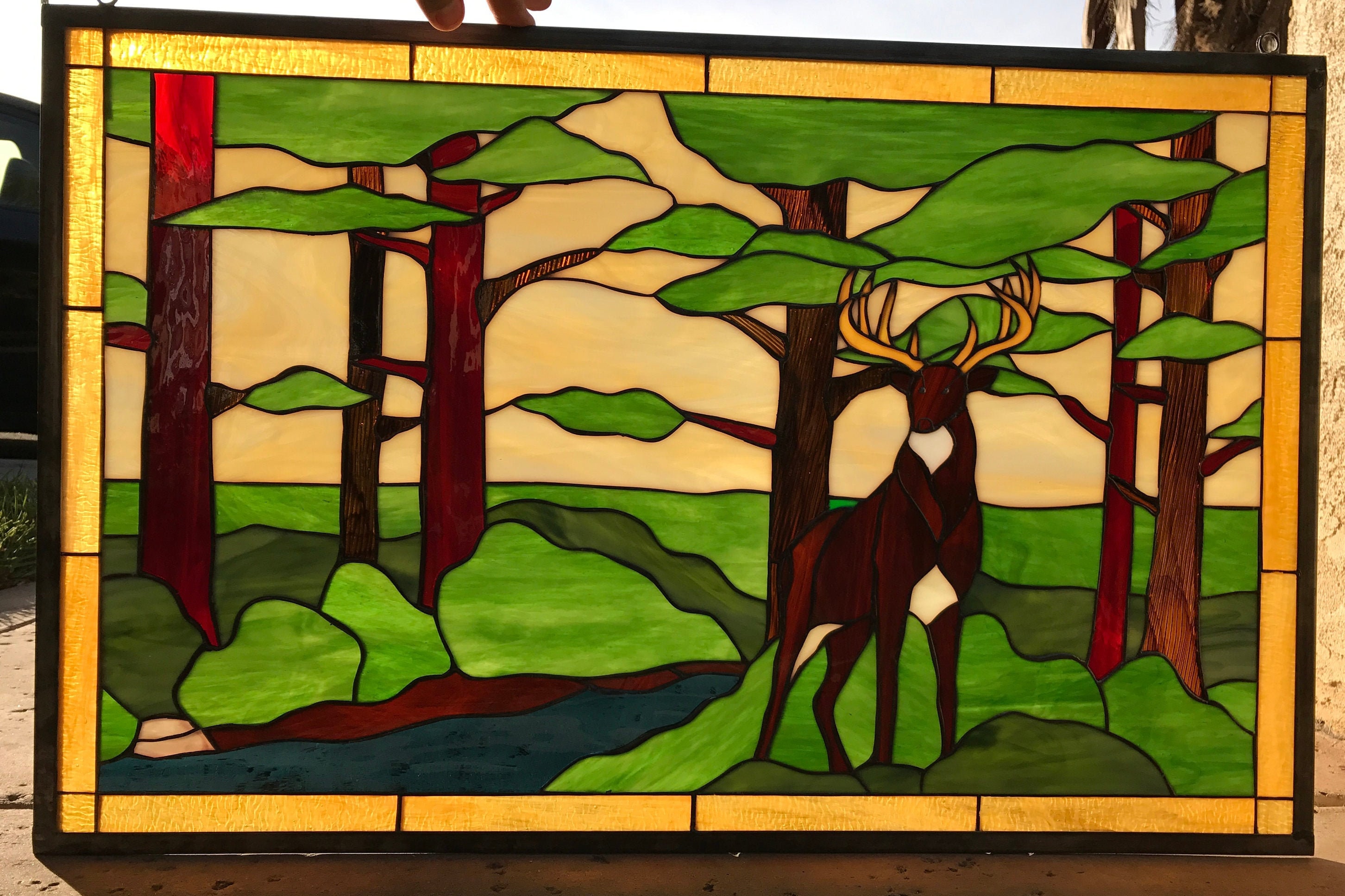 Deer Buck Suncatcher Stained Glass-style window hanging 