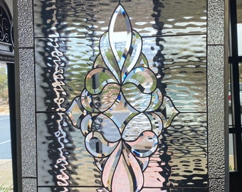 Stunning Traditional Clear Beveled Leaded Stained Glass Windows Panel - Danville - Clear Textured Stained Glass Art - Customizable Item#350