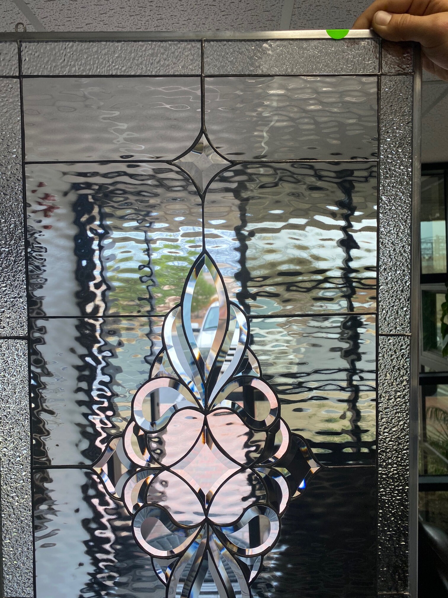 Green Geometric Stained Glass Panel 10.5 X 23.5