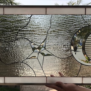 Mystical Sun & Moon Stained Glass Window Panel - Clear Textured Stained Glass Art, Crescent, Star, Sun, Galaxy - Customizable Item#12854