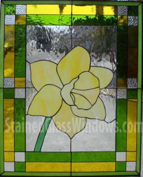 Daffodil Stained Glass Window Panel Hangings Beautiful Etsy