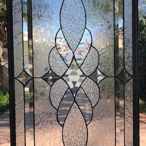 Leaded Stained Glass Window Panel - Traditional Vallejo - Clear Texture Stained Glass Art - Abstract Design Pattern  Custom Made Item #10069