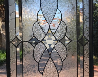 Leaded Stained Glass Window Panel - Traditional Vallejo - Clear Texture Stained Glass Art - Abstract Design Pattern  Custom Made Item #10069