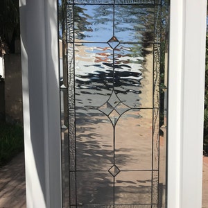 Clear Stained Glass Beveled Window Panel - Vinyl Framed Tempered Glass Insulated - Palm Springs - Diamond Jewels - Customizable Item #13359