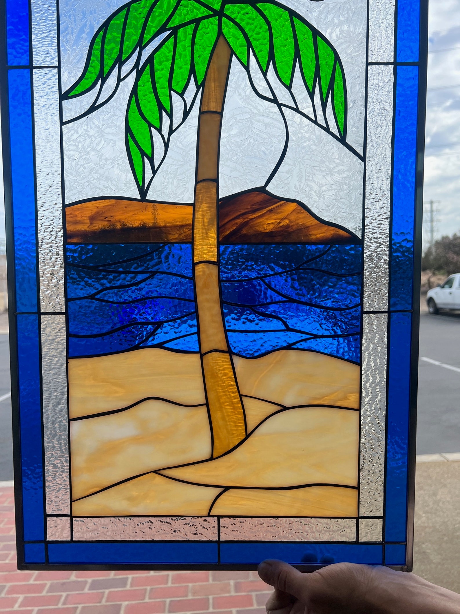 Palm Tree Stained Glass Window Panel Hangings Coastal Beach Etsy