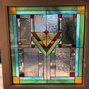 Wood Framed & Insulated Craftsman Mission Style Stained Glass Window Panel - Prairie Art Decor - Ready To Install - Customizable Item#163