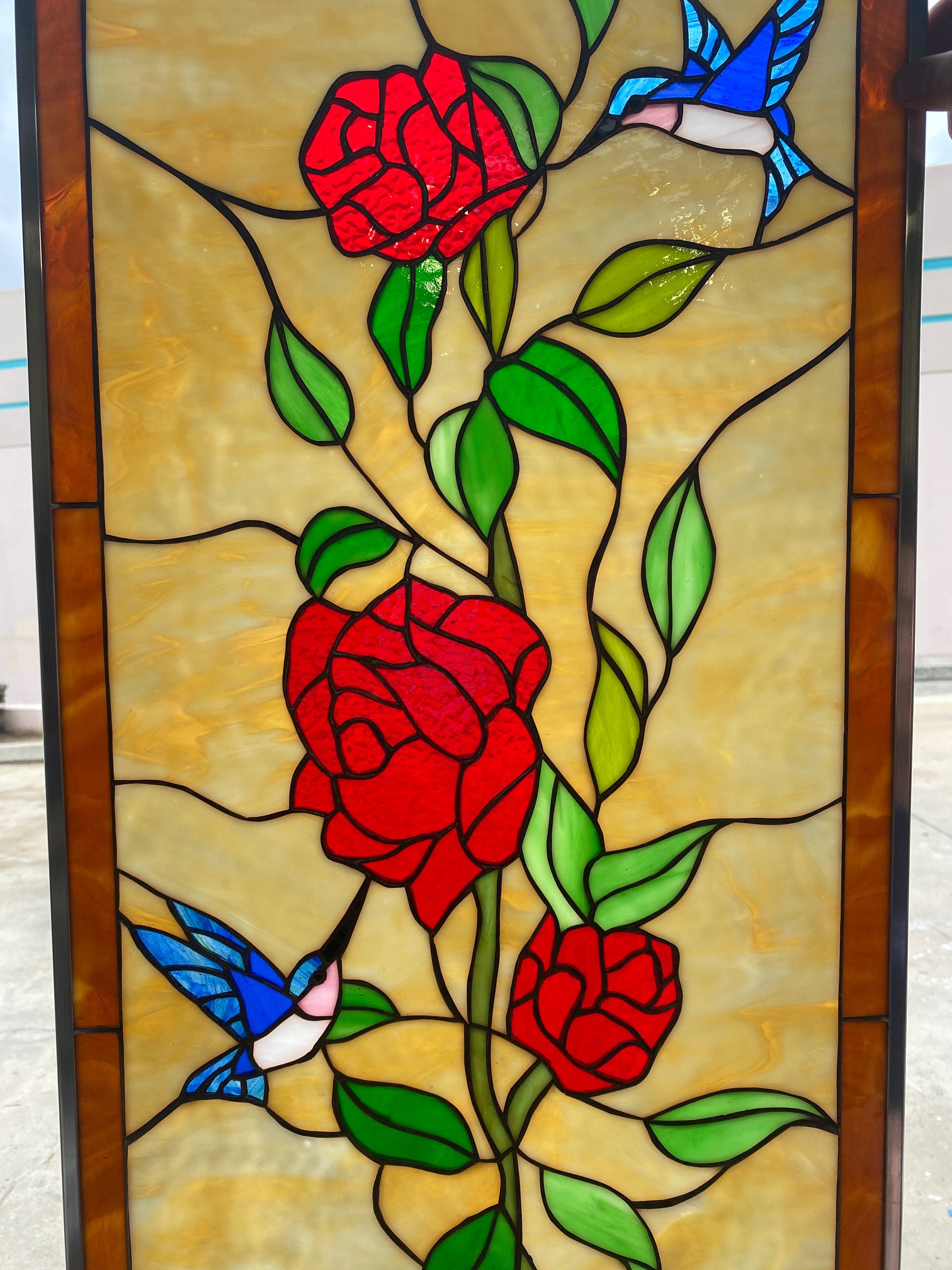 Hummingbird Red Roses Leaded Stained Glass Window Panel Etsy India