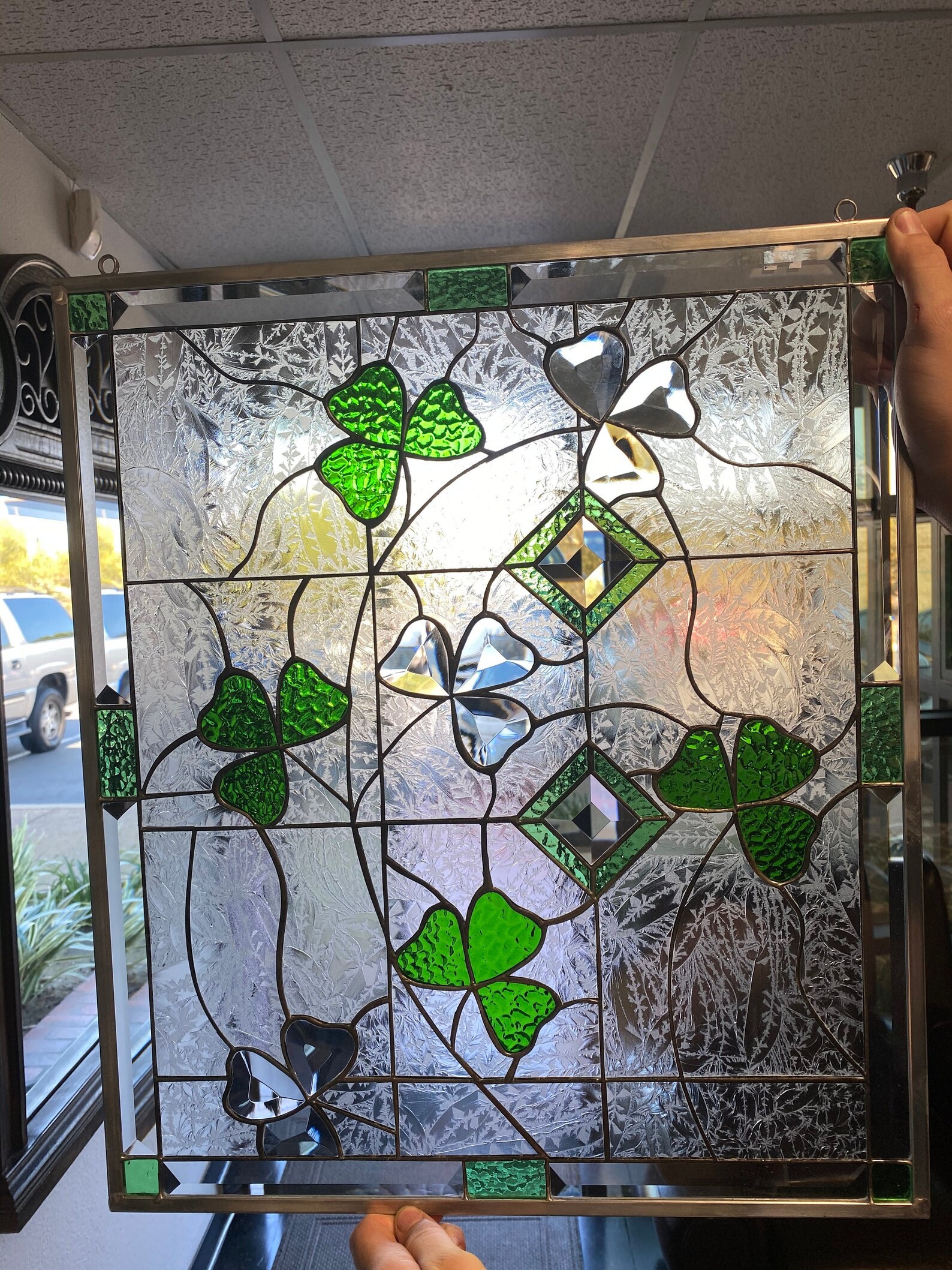 Irish Shamrock Stained & Beveled Glass Window Panel Hangings Etsy