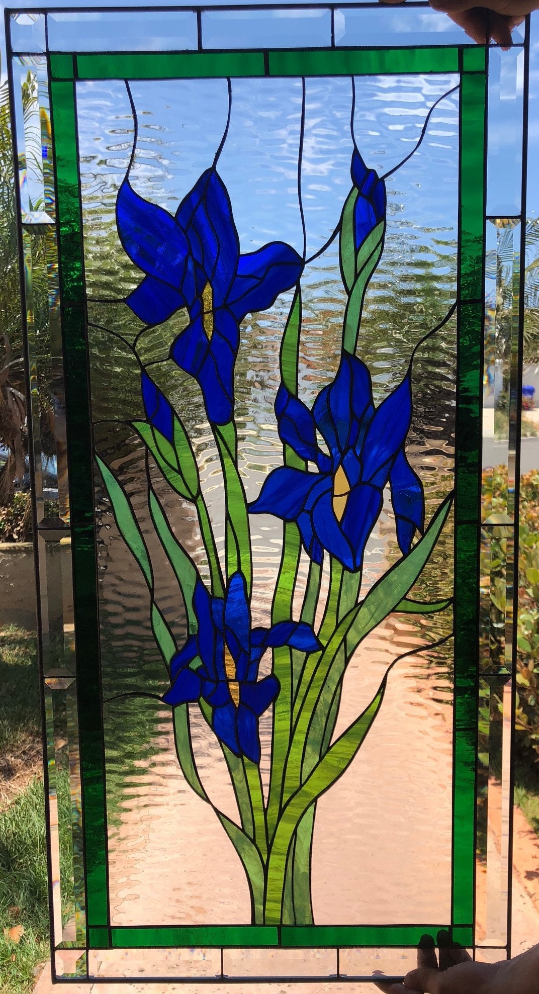 Stained Glass Iris Panel Window Hangings Iris Glass Art Etsy