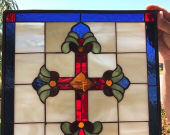 Beautiful Cross Leaded Stained Glass Window Panel Hangings Etsy