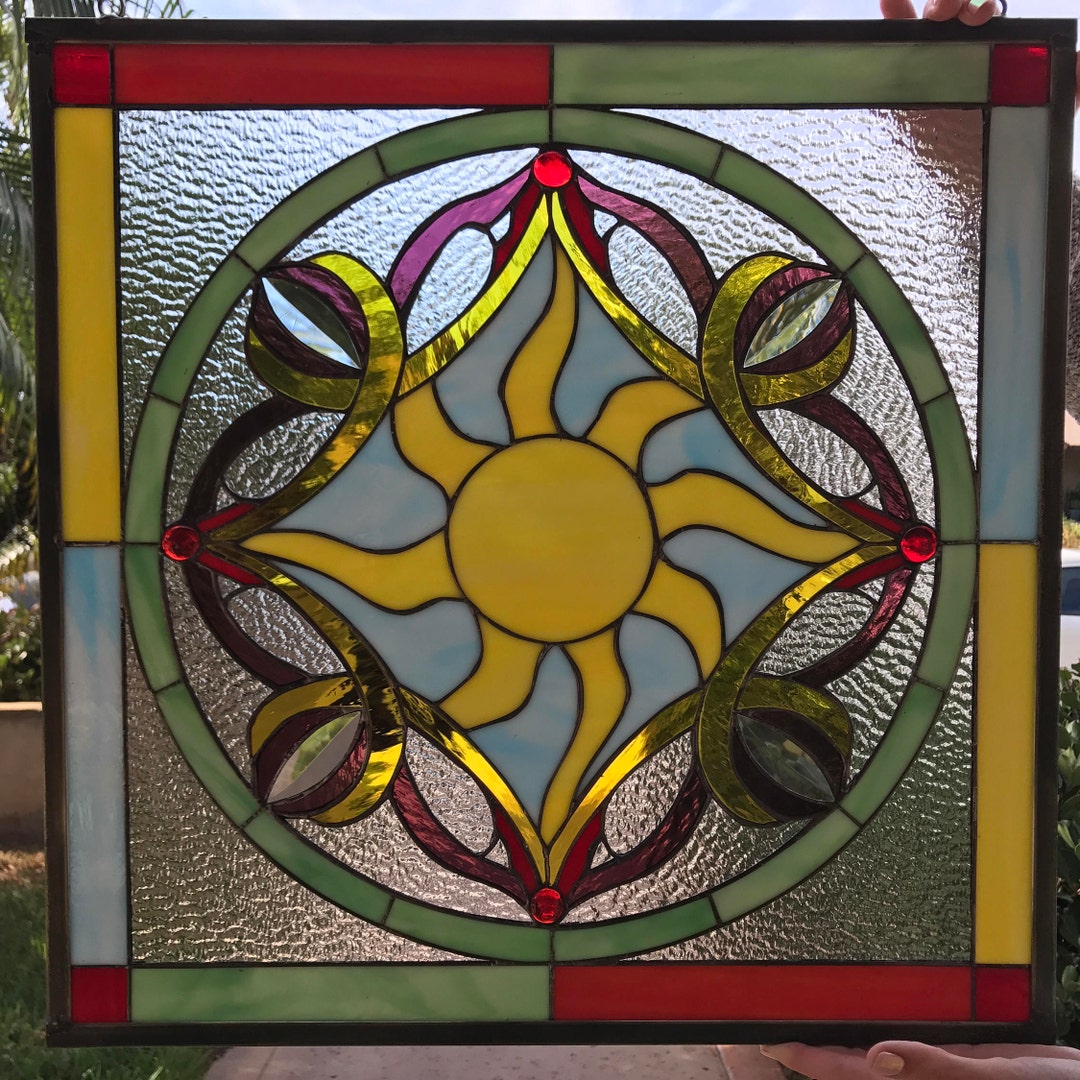Sunburst Ribbon Stained Window Panel Hangings Geometric - Etsy