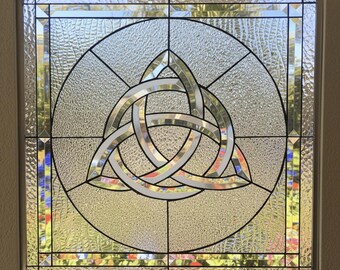 Clear Textured Stained Glass Windows - Green Celtic Knot - Beveled