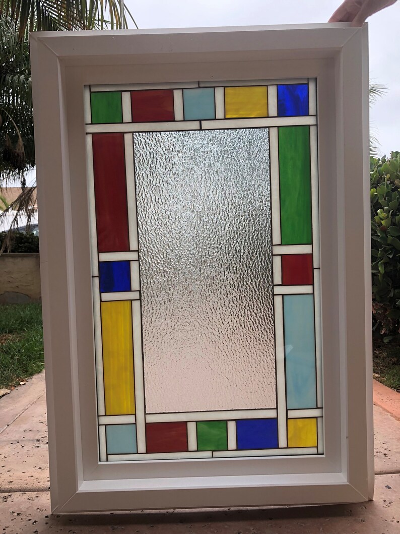 Vinyl Framed Stained Glass & Beveled Window Panel Tempered Etsy
