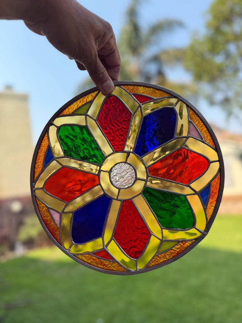 Cathedral Rose Suncatcher Stained Leaded Glass Window - Thumbnail 4