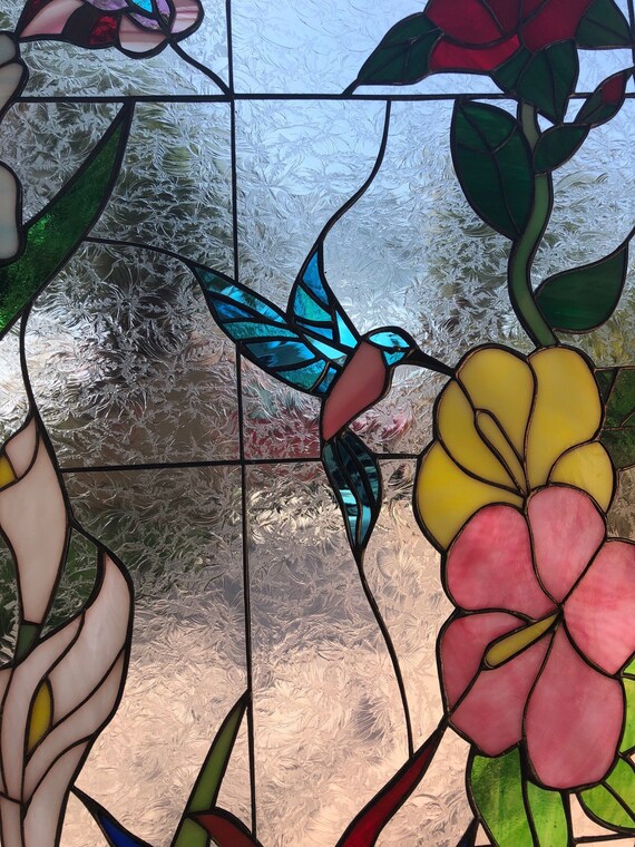 Elegant Hummingbird Butterfly Flowers Stained Glass Windows Etsy