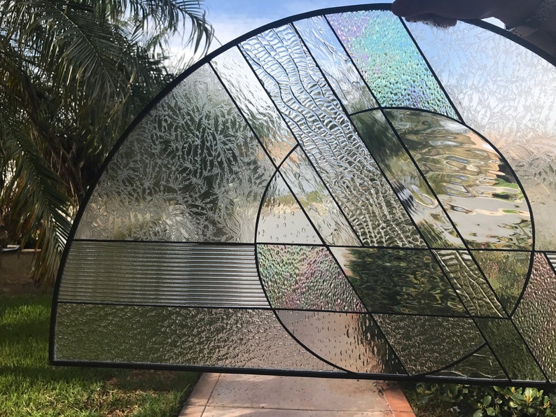 Clear Textured Stained Glass Transom Window Panel Beveled Etsy