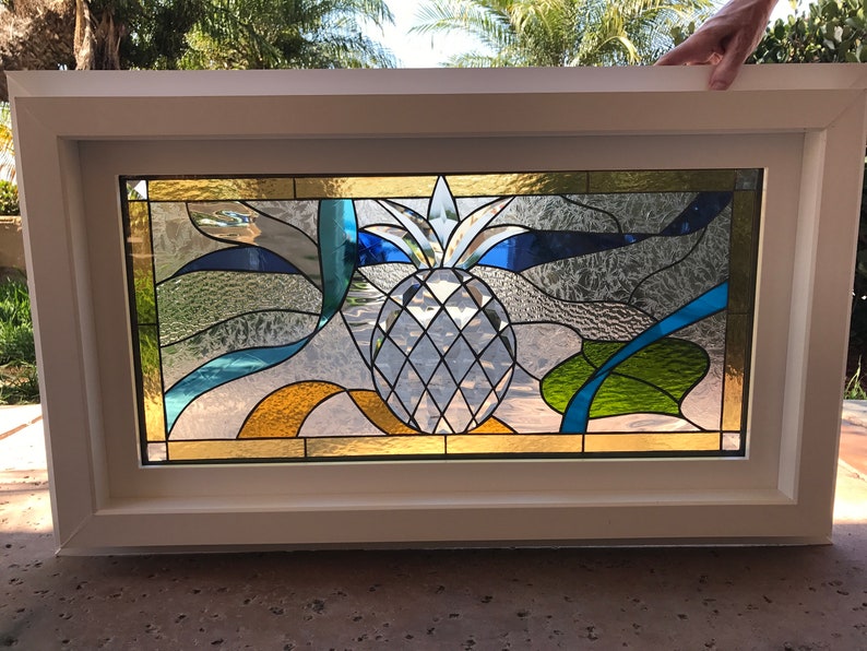 Pineapple & Ribbons Stained Glass Window Panel - Arcadia Classic ...