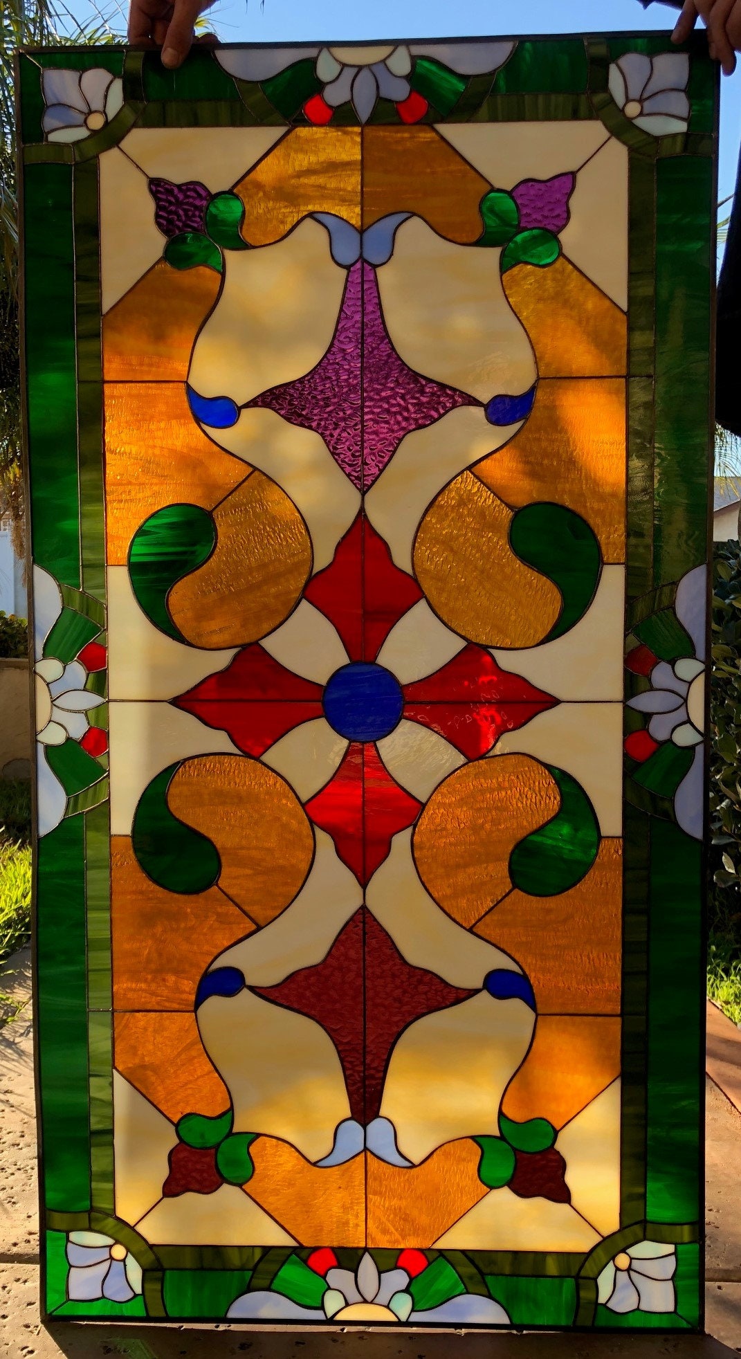 Colorful Victorian Leaded Stained Glass Window Panel Simple Etsy Singapore