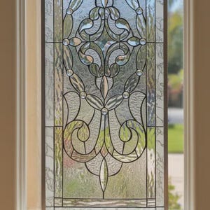 Stained Glass Transom Window Panel, Cabinet Insert - Victorville Clear Glass - Geometric Abstract Pattern Design - Customizable Item#289