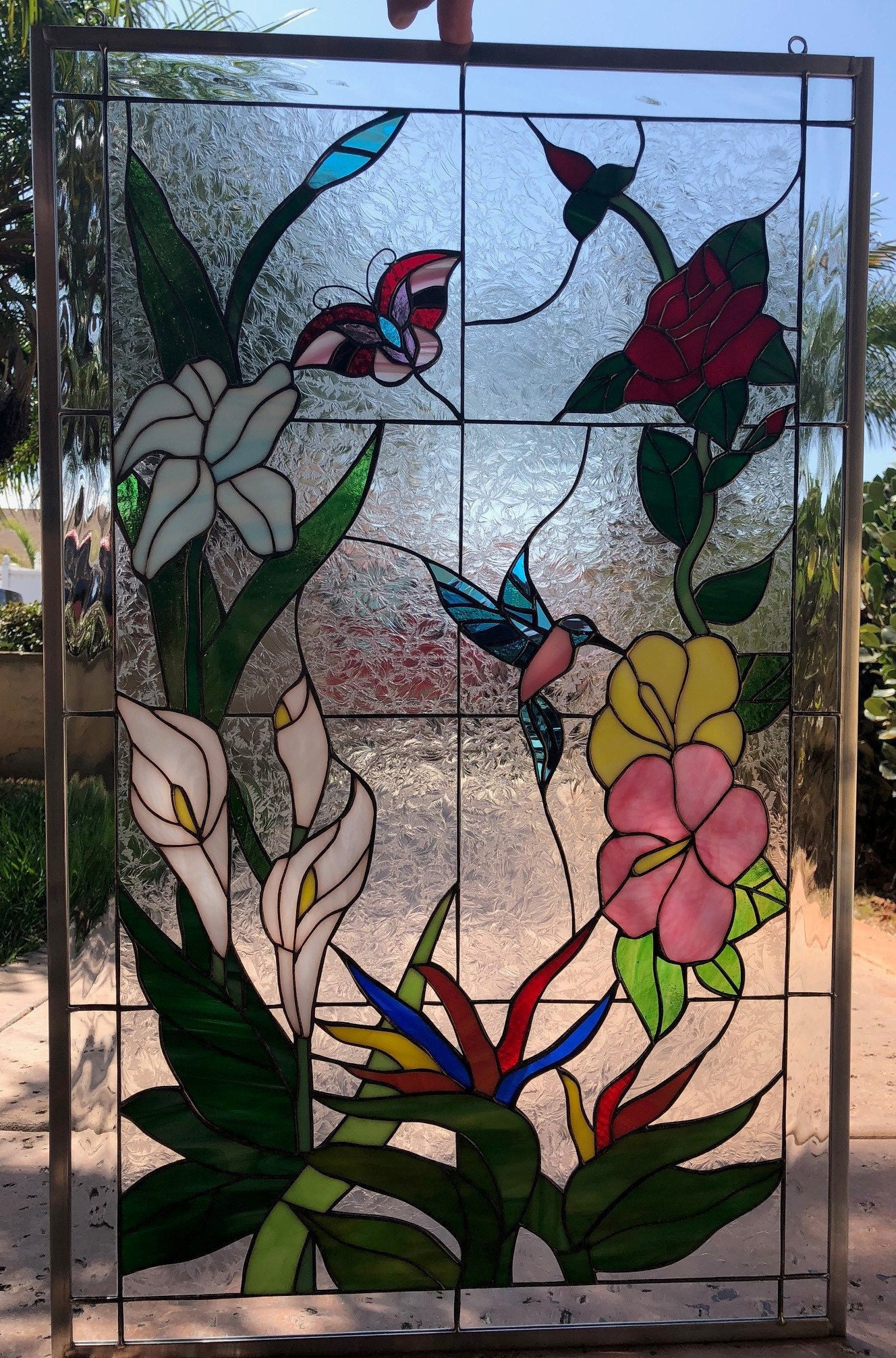 Colorful Stained Glass Window Metal Panel Birds   Decor Gift 