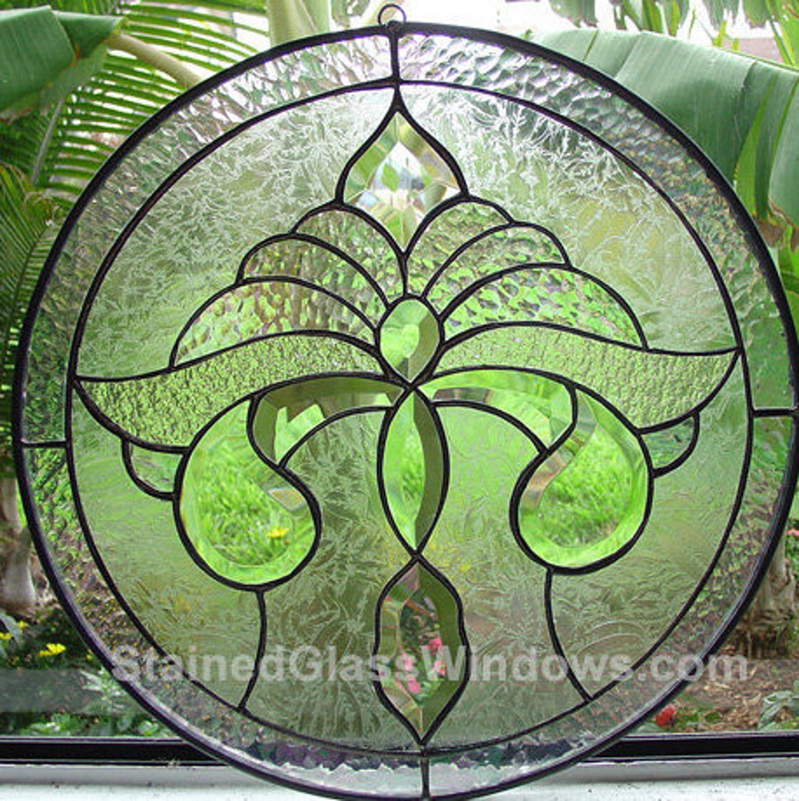 Fleur De Lis Stained Glass Window Panel Suncathcer, Hangings Beveled Stained Glass Clear Texture