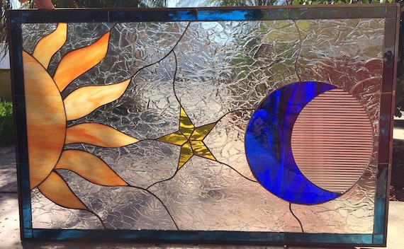 Mystical Start Sun Moon Stained Glass Window Panel Etsy