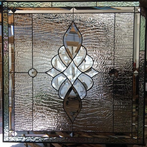 Beveled Stained Glass Panel - Clear Leaded Glass Window, Hangings - Abstract, Modern - Customizable Item #10011